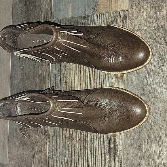 Antonio Melanie Dom Fringe Booties Heel Brown Leather Womens US 8 - Picture 2 of 12